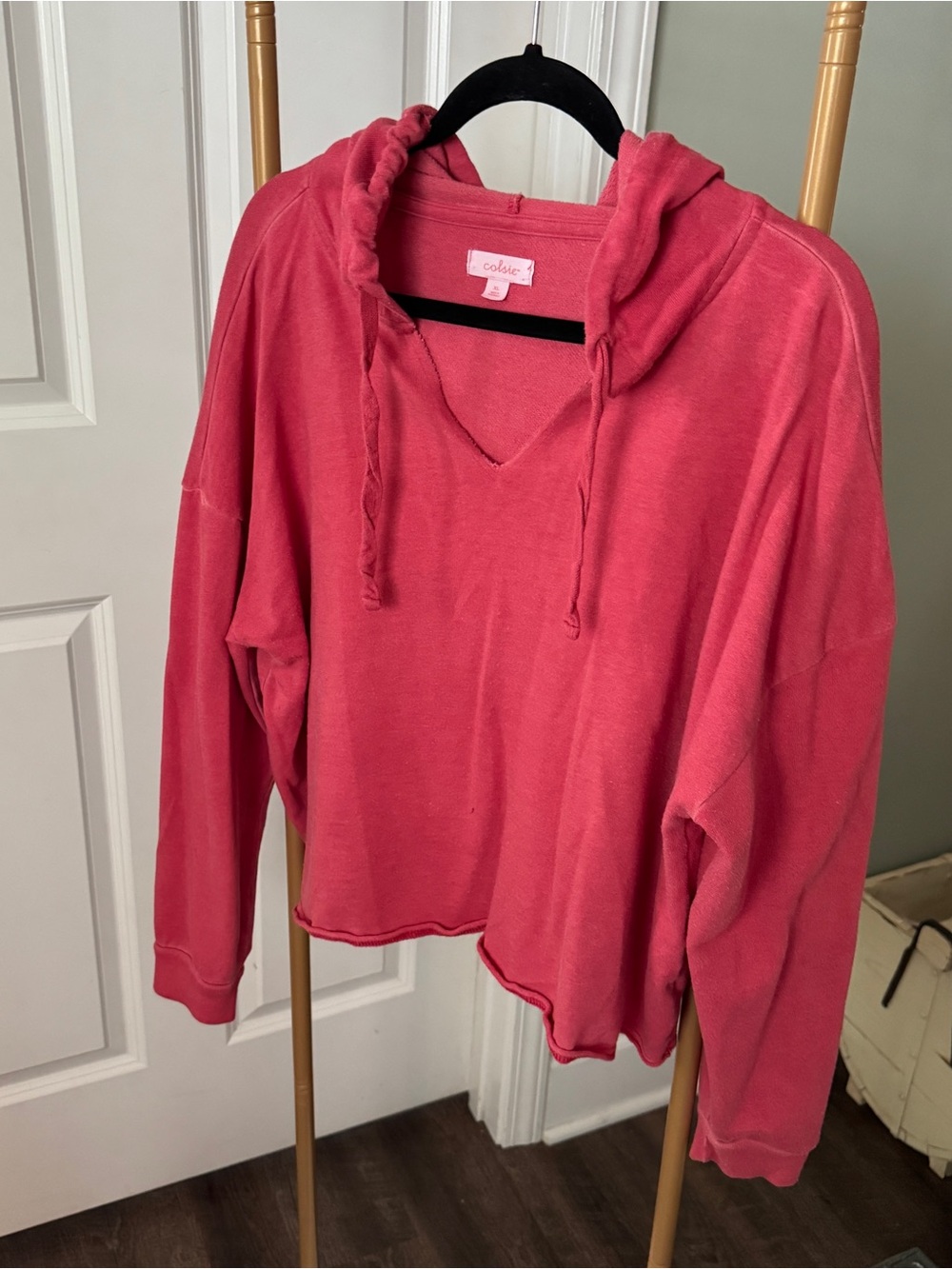 Colsie Pink V-Neck Braided-Drawstring Hoodie